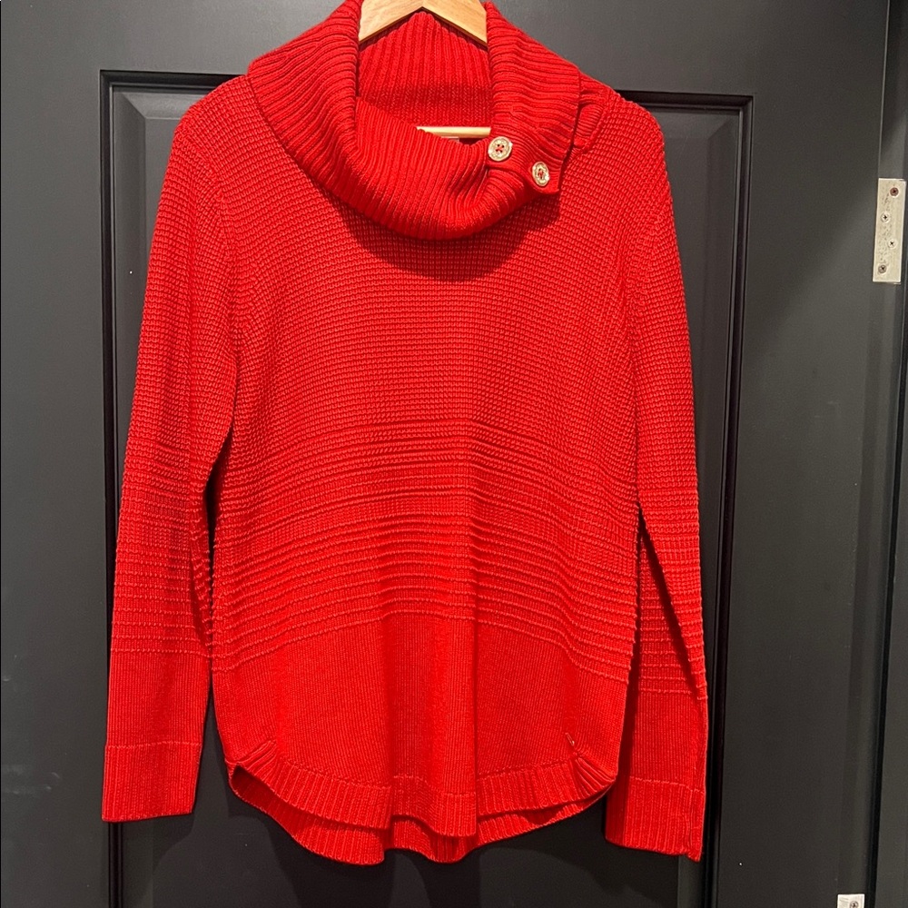 Calvin Klein Vibrant Red Cowl Neck Sweater, Size Medium